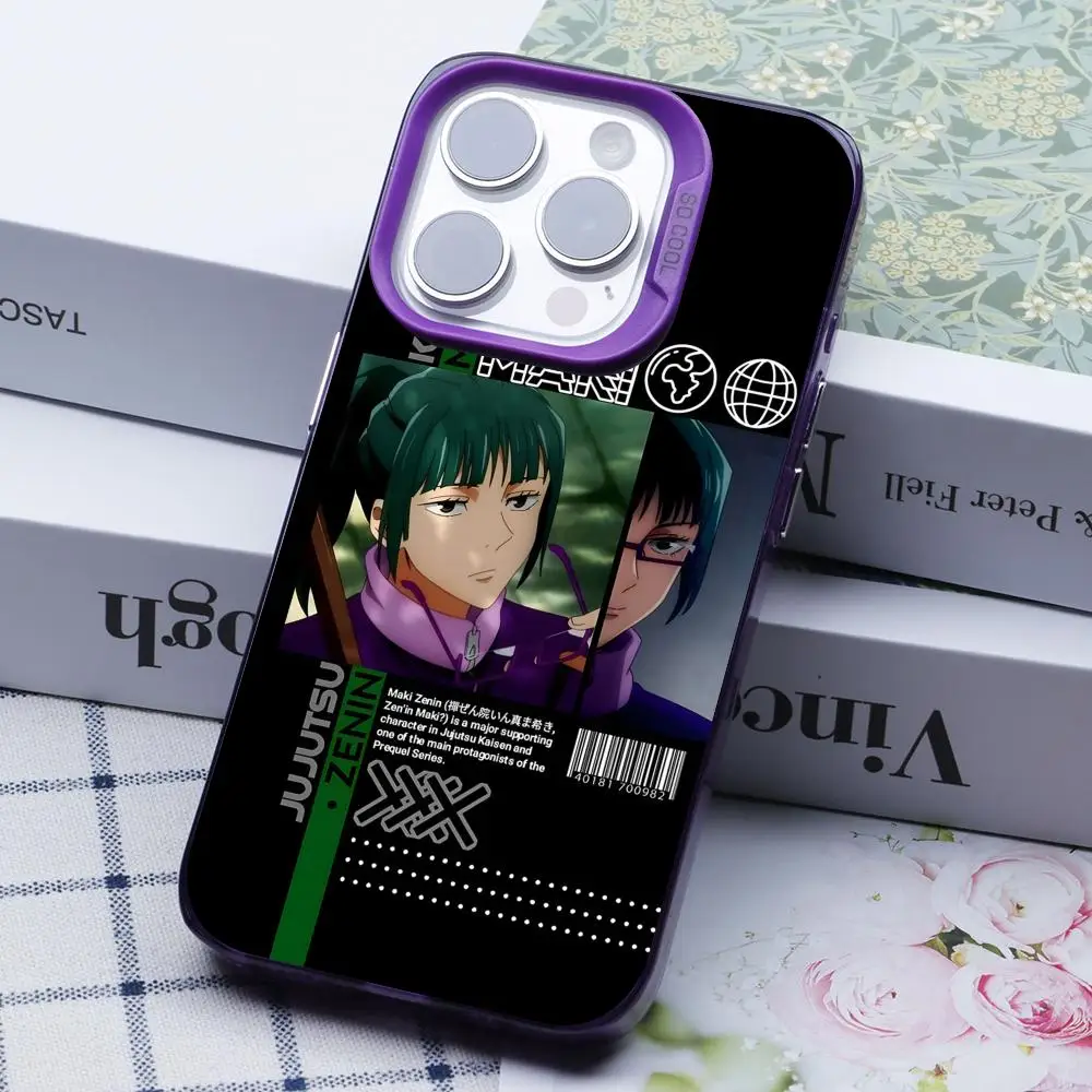Чехол для телефона Jujutsu Kaisen Maki Zenin для iPhone 17, 16, 15, 14, 13, 12, 11 X XR XS 8 7 Pro Max Plus, полупрозрачный фиолетовый чехол, роскошный