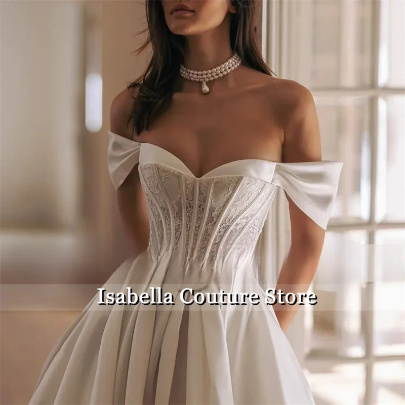 Customized Sweetheart With Lace Corset Design Cap Sleeve Wedding Dress A-Line Side Pocket Backless Lace Up Evening Gowns
