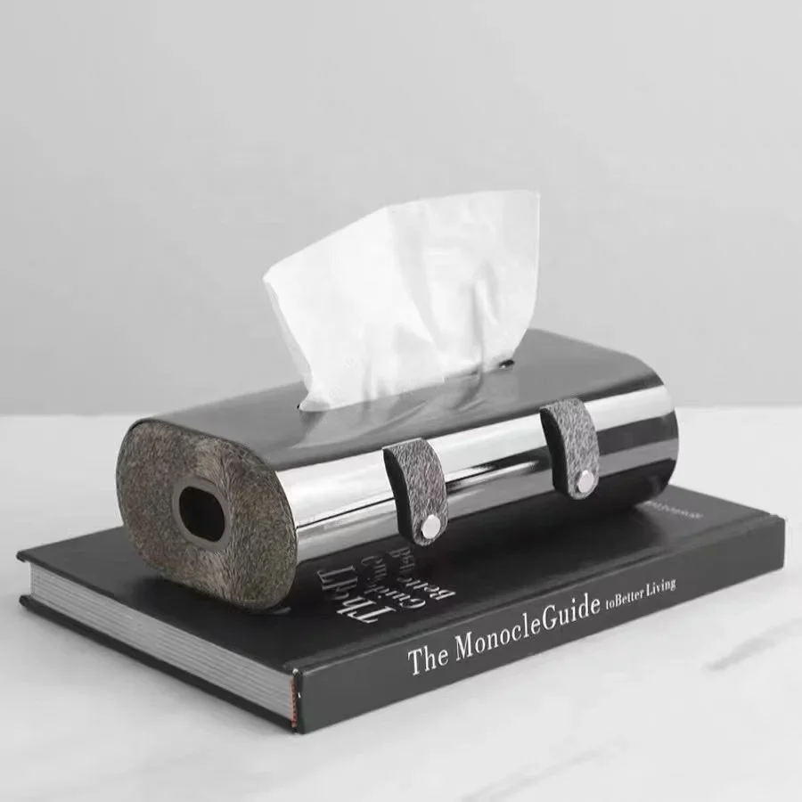 Modern High-end Horse Hair Stainless Steel Tissue Box Creative Home Decor Desktop  Room Ornaments Hotel Supplies Decoration