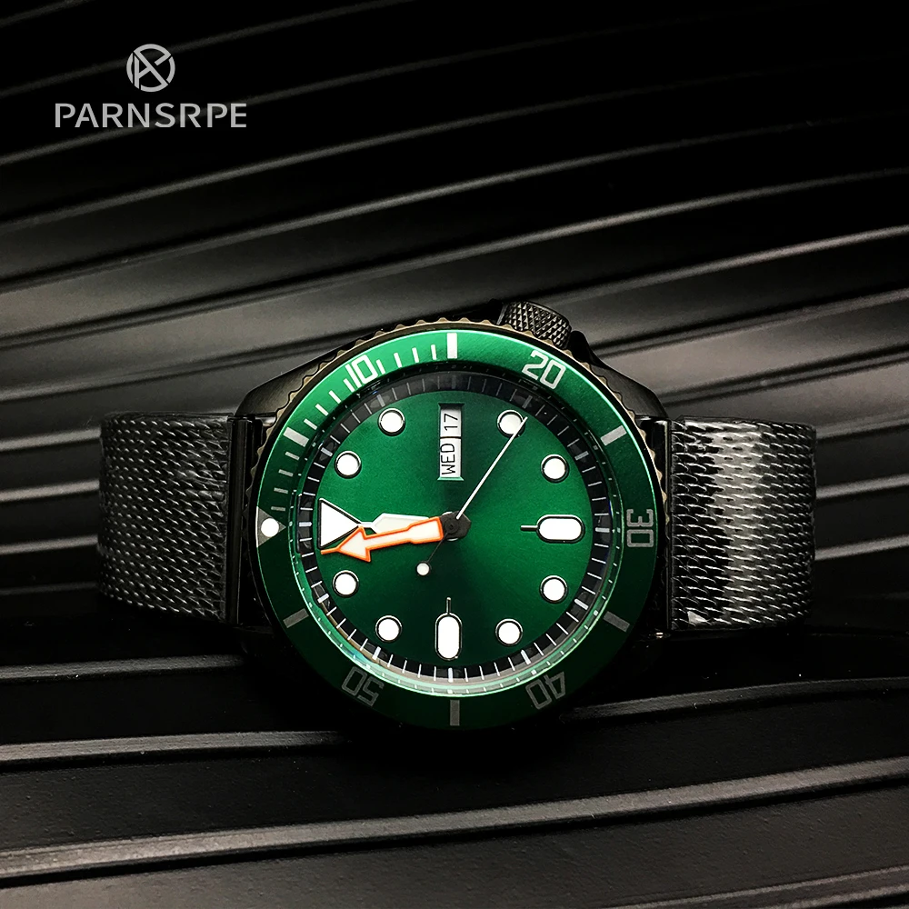 

PARNSRPE Diver Automatic Men's NH36A Automatic Mechanical Men's Watch Green Element Super Bright Luminous Dial Day Date Watch