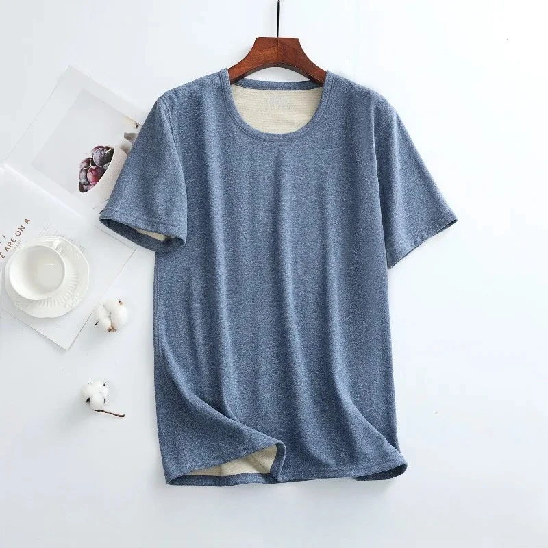 ملابس اخلية حرارية بأكمام قصيرة مقاومة للبرودة ملابس داخلية حرارية بلوفر ناعم مبطن بالصوف شتوي برقبة دائرية قمصان مرنة قاع #1