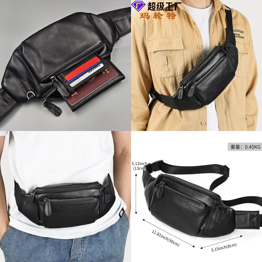 

【Новый стиль】Нагрудная сумка Marunte из натуральной кожи, высококачественная мужская повседневная сумка, многофункциональная поясная сумка для мобильного телефона, верхний слой из воловьей кожи.