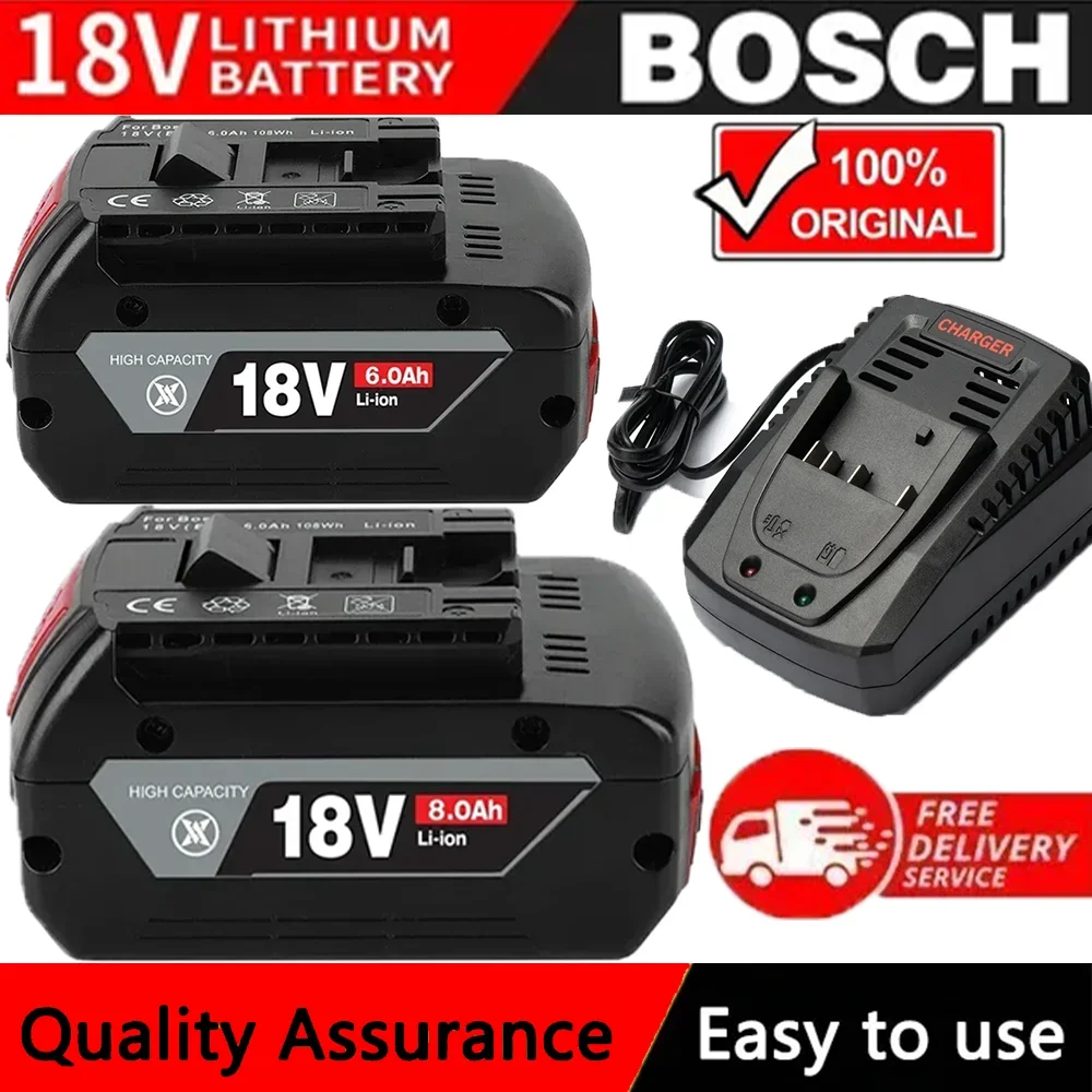 

18V Battery 6.0Ah for Bosch Electric Drill 18V Rechargeable Li-ion Battery BAT609, BAT609G, BAT618, BAT618G, BAT614 + 1Charger