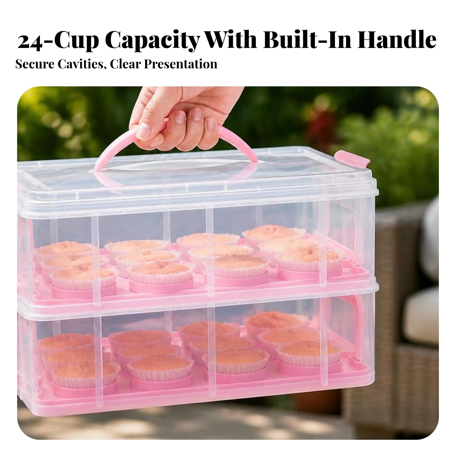 Cupcake Carrier 2-Layer Dessert Box with Holders Muffin Transport Box Large Capacity Container Multi-Purpose for Bakers, Parties