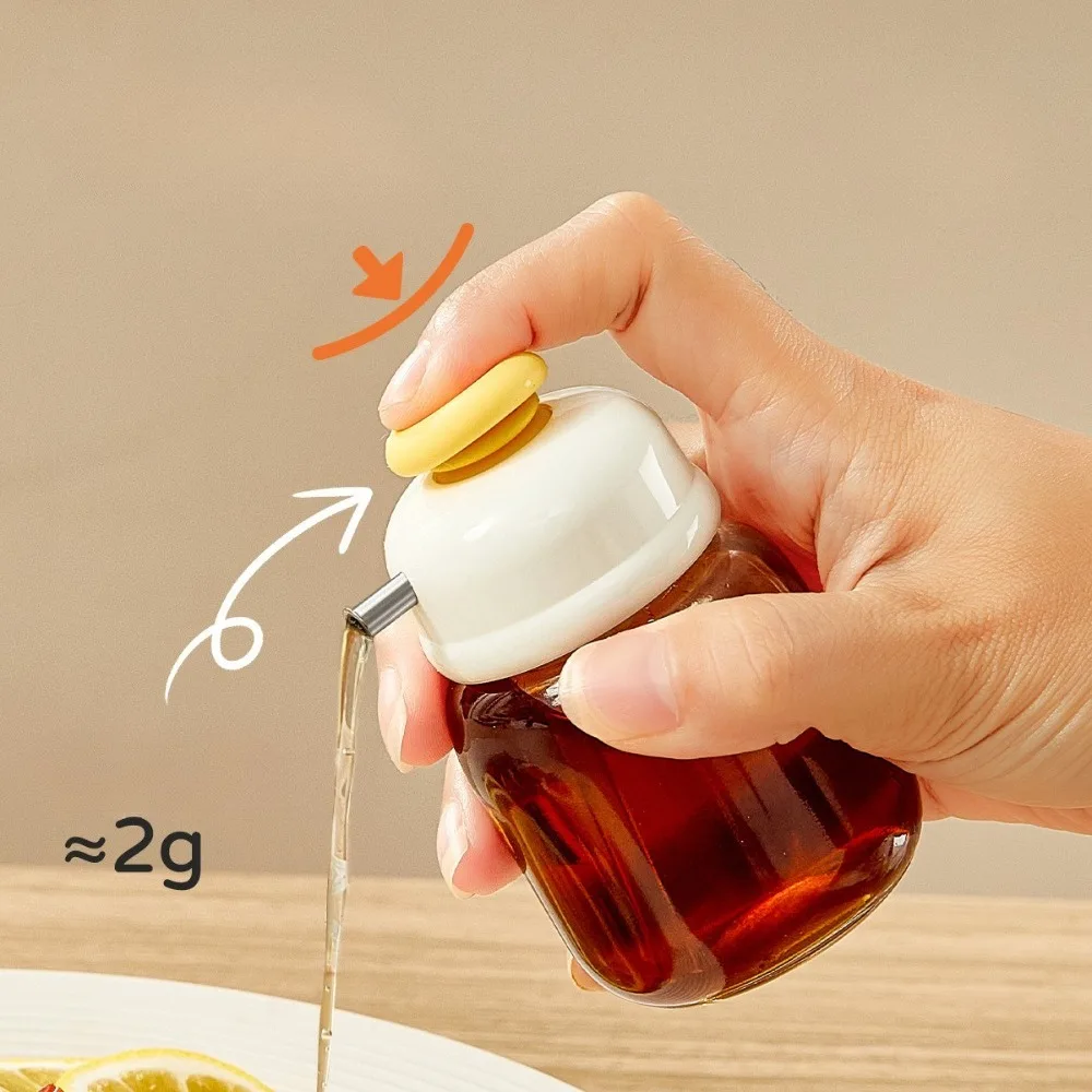 1 Piece Glass Oil Dispenser Press Quantitative Cruet Non‑drip Oil Bottle Kitchen Seasoning Bottle Soy Sauce Vinegar Container
