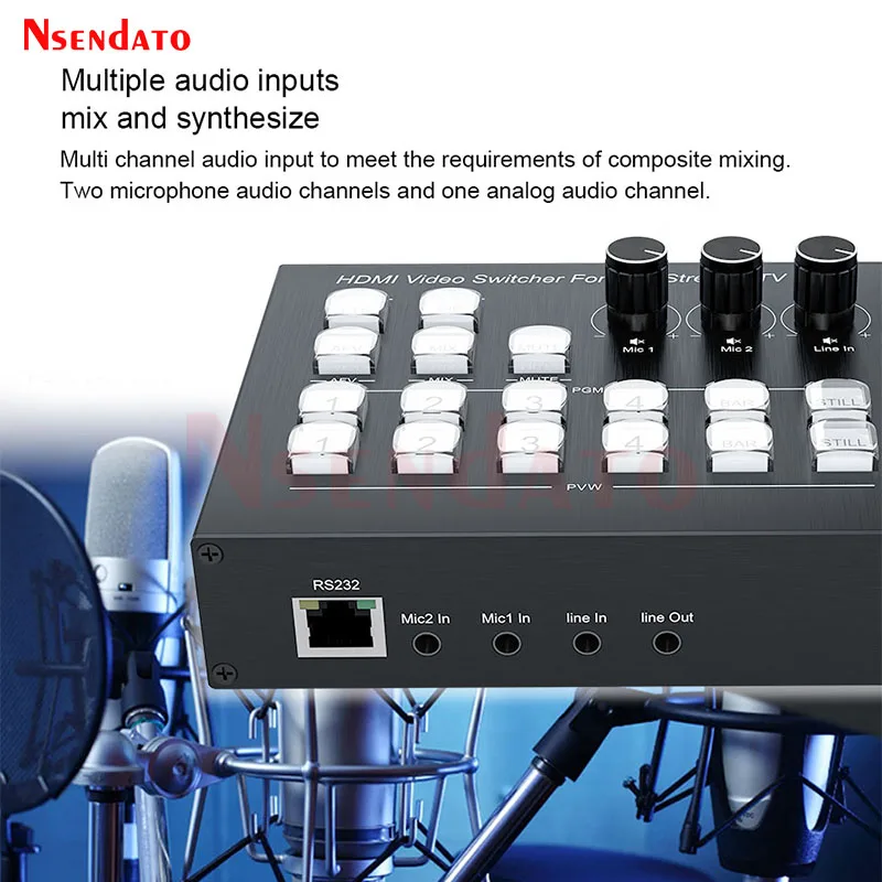 4K 4 Channel HDMI Video Multi Camera Switcher For Live Broadcast Streaming Production Video Mixer Switcher Station Type C Record