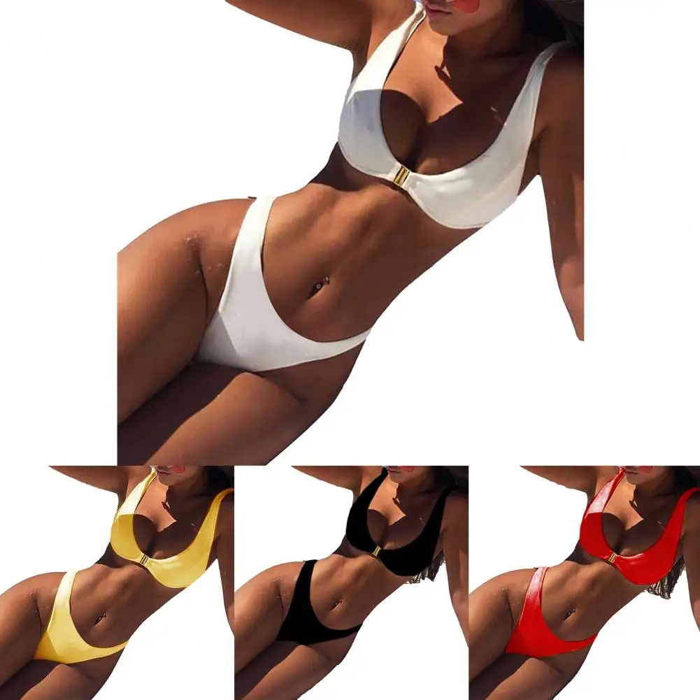 New Summer Women\'s Tank Top Bikini Two-piece Swimsuit Lace Up Sexy and Fashionable Solid Color Holiday Beach Swimwear Set M-2XL