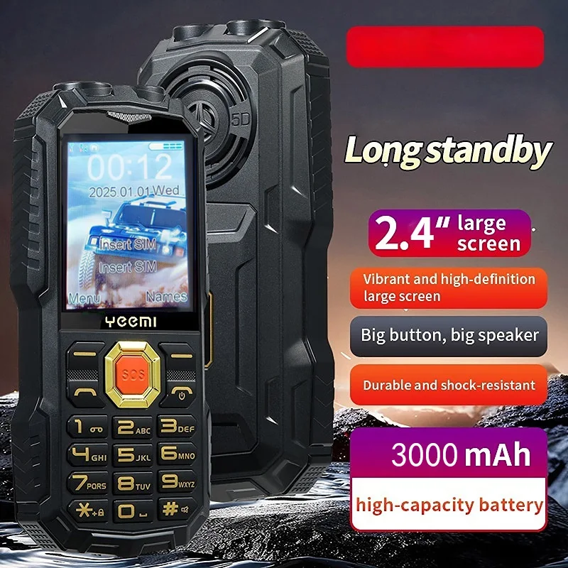 YEEMI Q5 Rugged Mobile Phone 3000mAh Battery Double Torch 2.4'' Screen Dual Sim Large Button Cellphone Loud Speaker SOS FM MP3