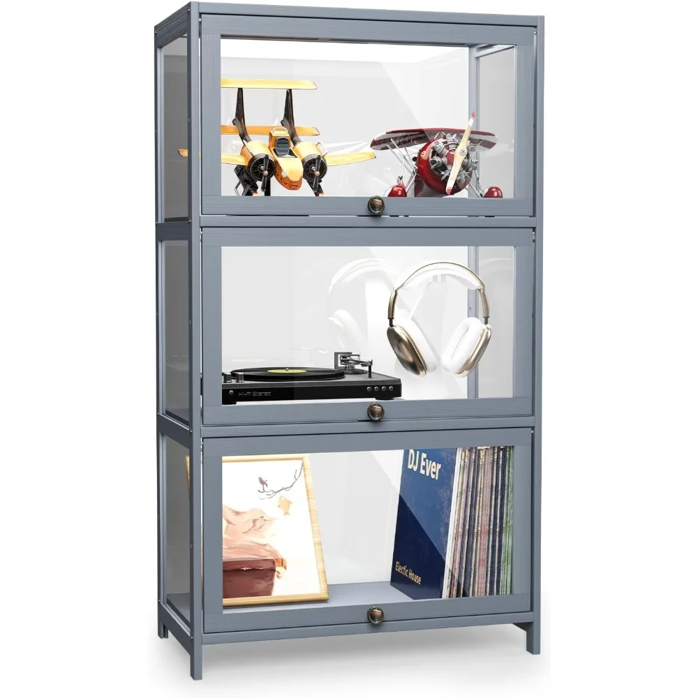 

3-Tier Display Cabinet with Acrylic Doors, 42” Transparent Curio Display Case, Toy Organizers Rack & Storage Shelf for Living R