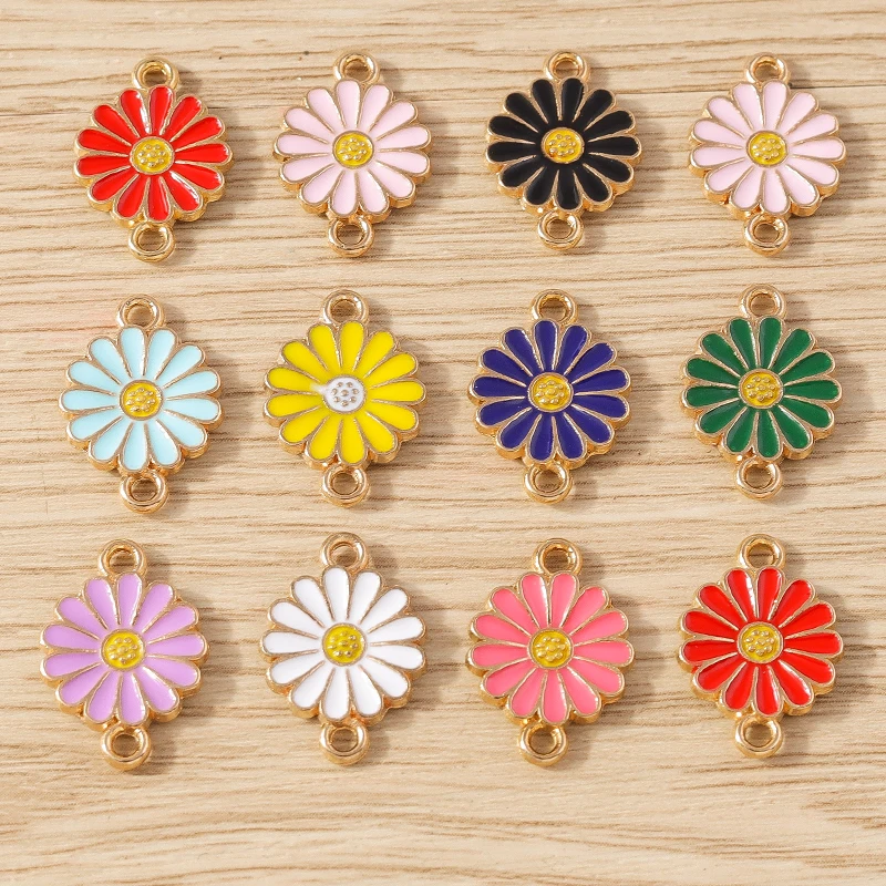 

10pcs 12x17mm Cute Colorful Enamel Flower Charms Connectors Pendants for Jewelry Making DIY Handmade Bracelets Necklace Supplies