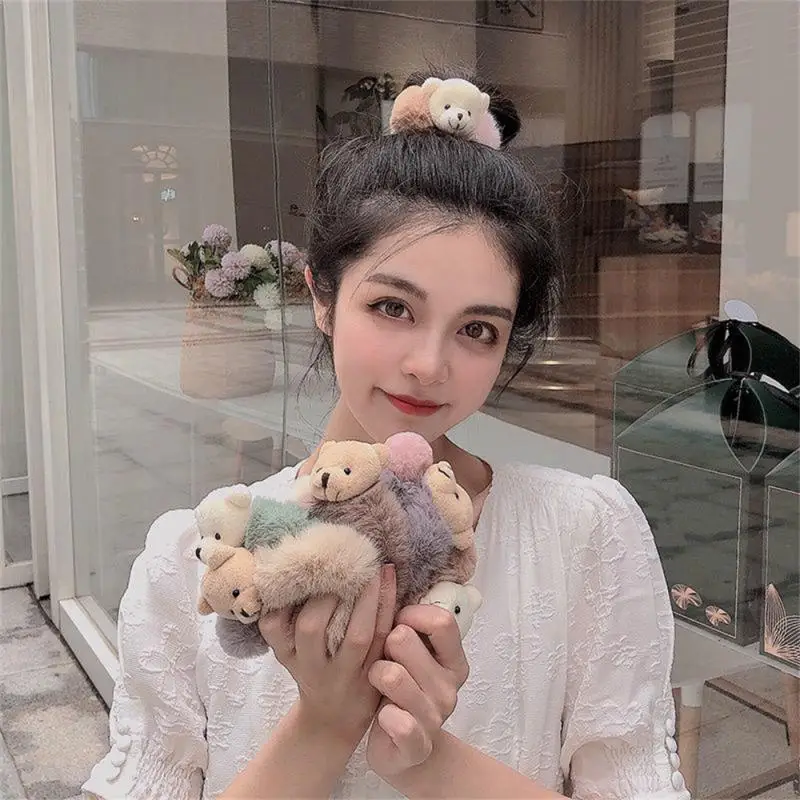 Fashion Elastic Faux Rabbit Fur Hair Rope For Women Girls Korea Cute Plush Bear Hair Band Scrunchies Hair Ring Hair Accessories