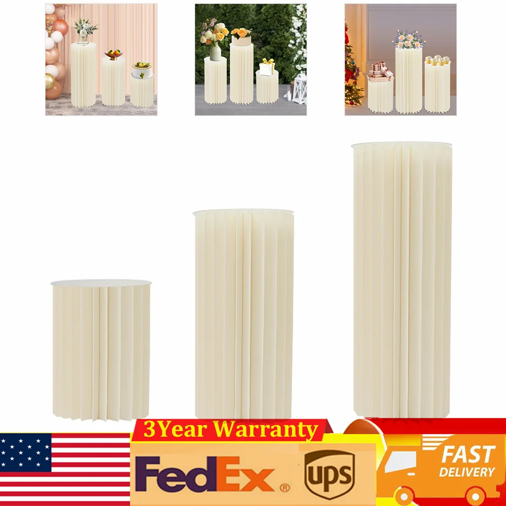 3pcs White Honeycomb Flower Vase Pillar Column Stand Foldable Cardboard Flower Display Cylinder Paper Flower Pedestal Stand