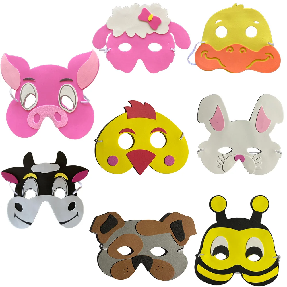 8 Pcs Farm Animals Mask Kids Children Birthday Party Supplies Gifts Cow Mask Cock Chick Sheep Mask Costume Role Play Prop Decor