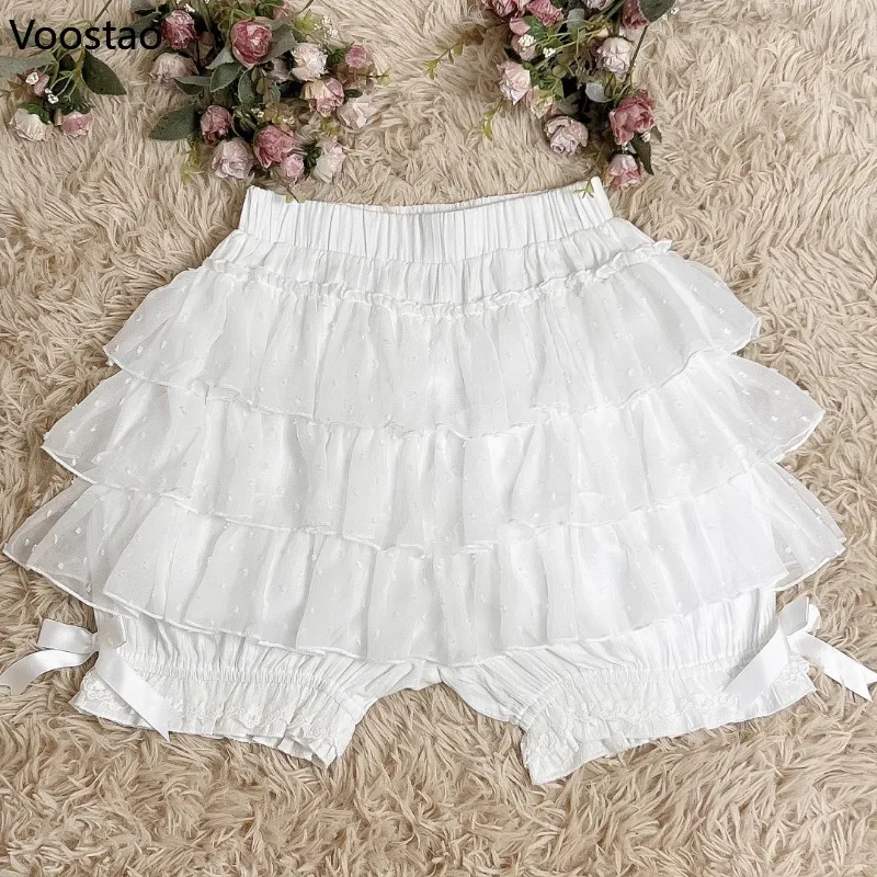 Gothic Y2k Lolita Safety Shorts Women Sweet Lace Ruffles Cotton Tiered Underwear Short Pants Girls Vintage Kawaii JK Bloomers