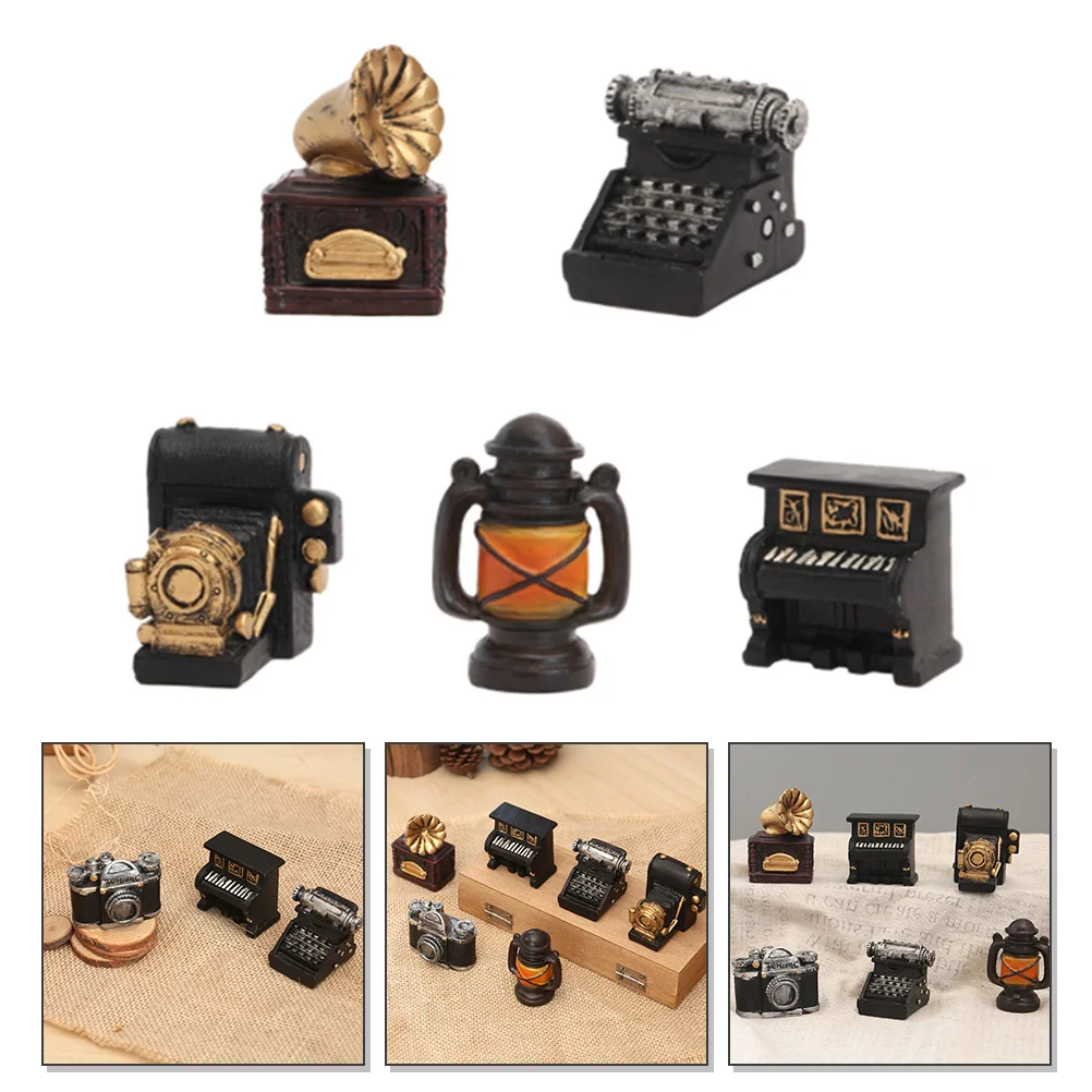 5 Stücke Mini Retro Figuren Miniatur Haus Liefert Harz Hause Wohnzimmer Dekoration Zubehör Miniatur Retro Klavier