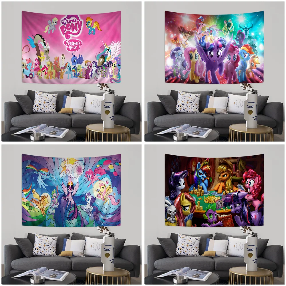 Cartoon Little Unicorns Cute P-pony Cartoon Tapestry Hippie Flower Wall Carpets Dorm Decor Art Home Decor