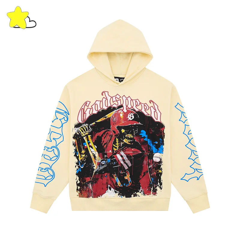 

Best Quality Cotton 380GSM Oversized GOD SPEED Hoodie Men Women Streetwear Baseball Skeleton Printing Godspeed Pullovers Hooded