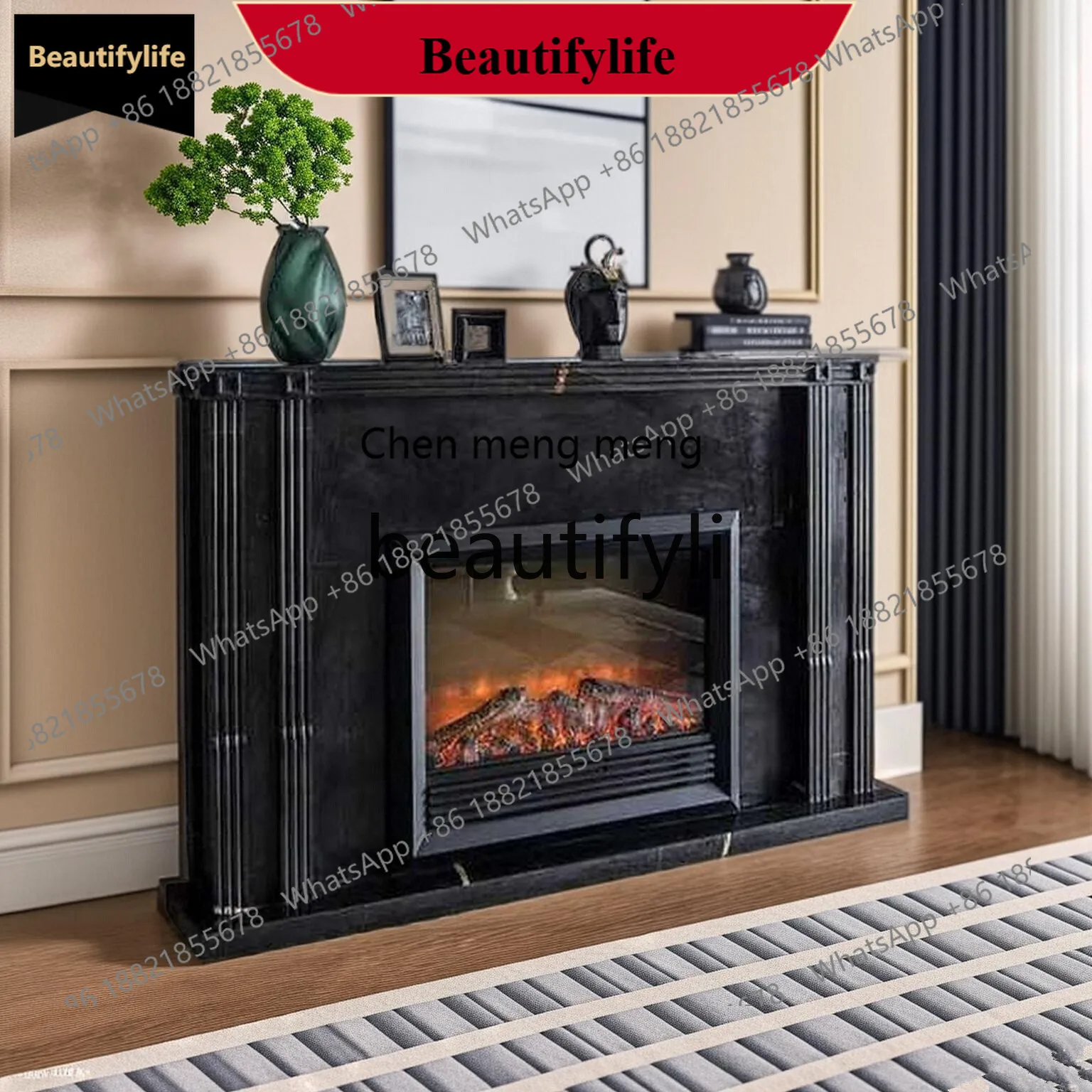 D178 European Classical Style Fireplace Mantel Background Wall french American Style Entrance TV Cabinet
