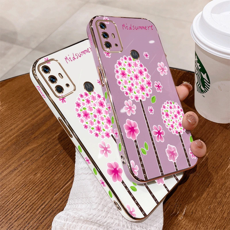 G30 Spring Flowers Luxury Plating Phone Case For Motorola Moto G30 G20 G53 G62 G10 G84 G23 G72 G22 G54 G42 G9Play G9 G8 Cover