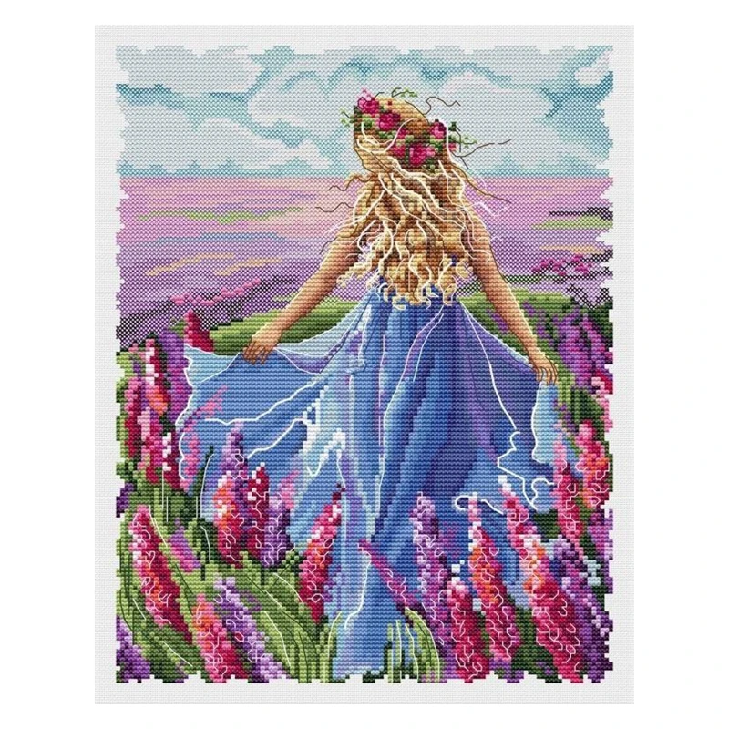 DIY Cross-stitch Kit Embroidery Optional Printed Handwork Lavender Girl's Back View Design Cross-point Saga for Creative Craft