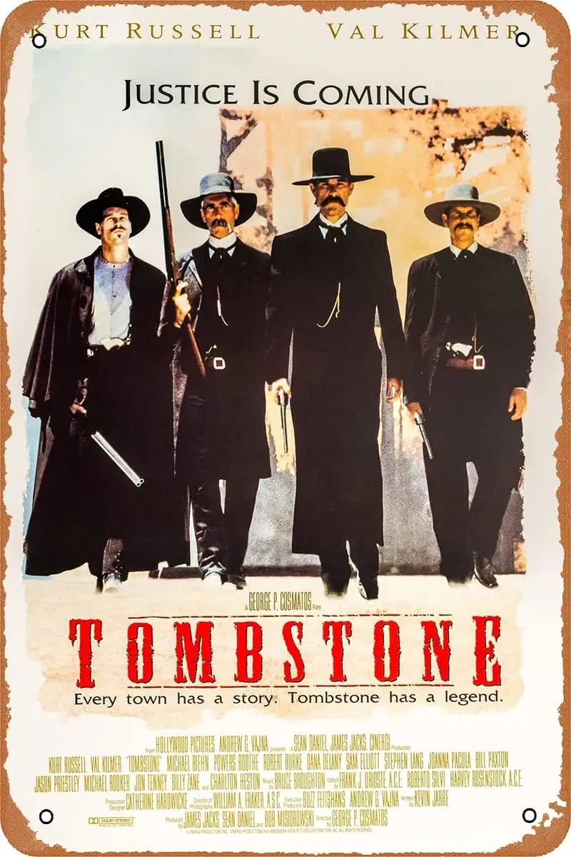 Tombstone Western Cowboy Movie Poster Retro Metal Sign Vintage Tin Sign for Bar Man Cave Garage Home Wall Decor Men Gifts 12 X 8