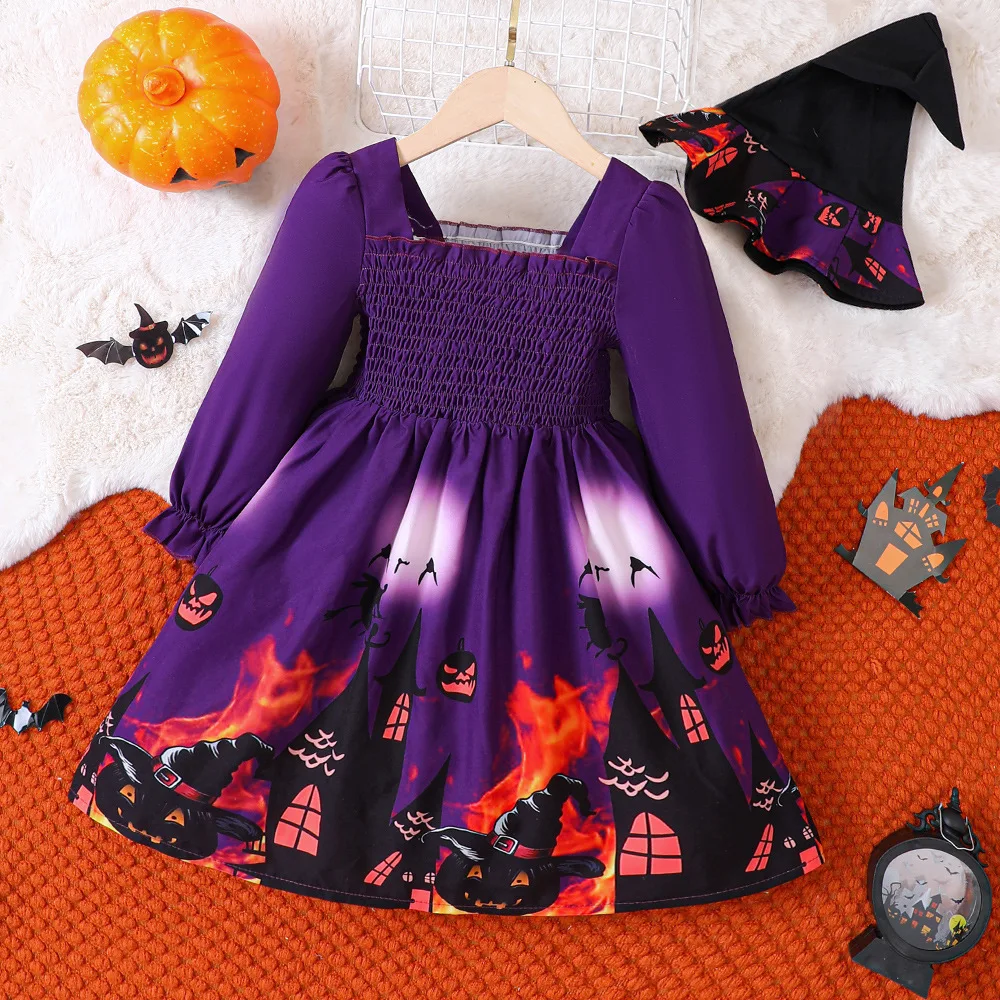 

Small and Medium-sized Children's New Girls' Autumn and Winter Halloween Pumpkin Pattern Dress Fashion Casual