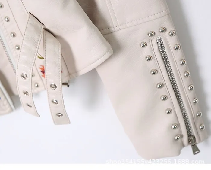 Women's Graffiti Rivet Leather Jacket, Punk Rock Jacket, Fashionable Motorcycle Jacket, Zipper embroidered leather jacket