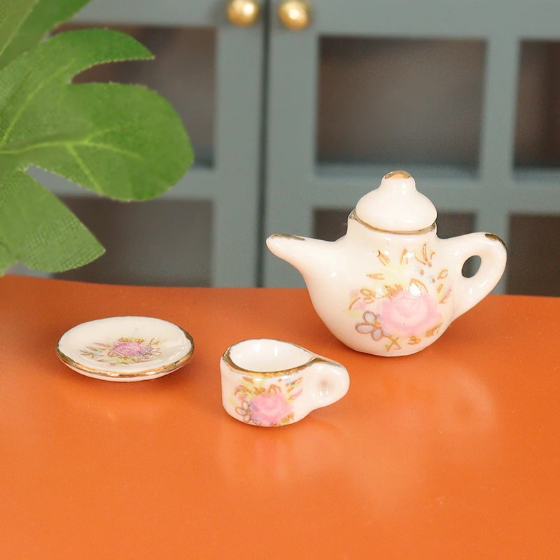 Doll House Miniature Teapot Simulation Mini Teacup Accessories Tea Tray Decorative Ornaments