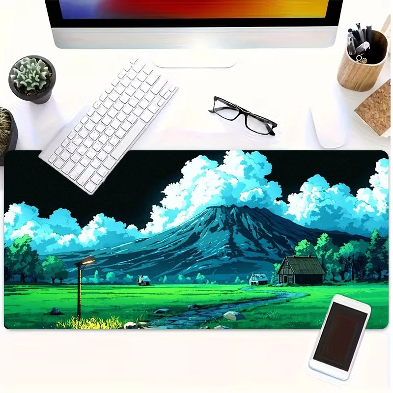 Serene Night Rural Landscape Print Rubber Mouse Pad Smooth Polyester Surface Multiple Specifications Available Ideal for Gamers