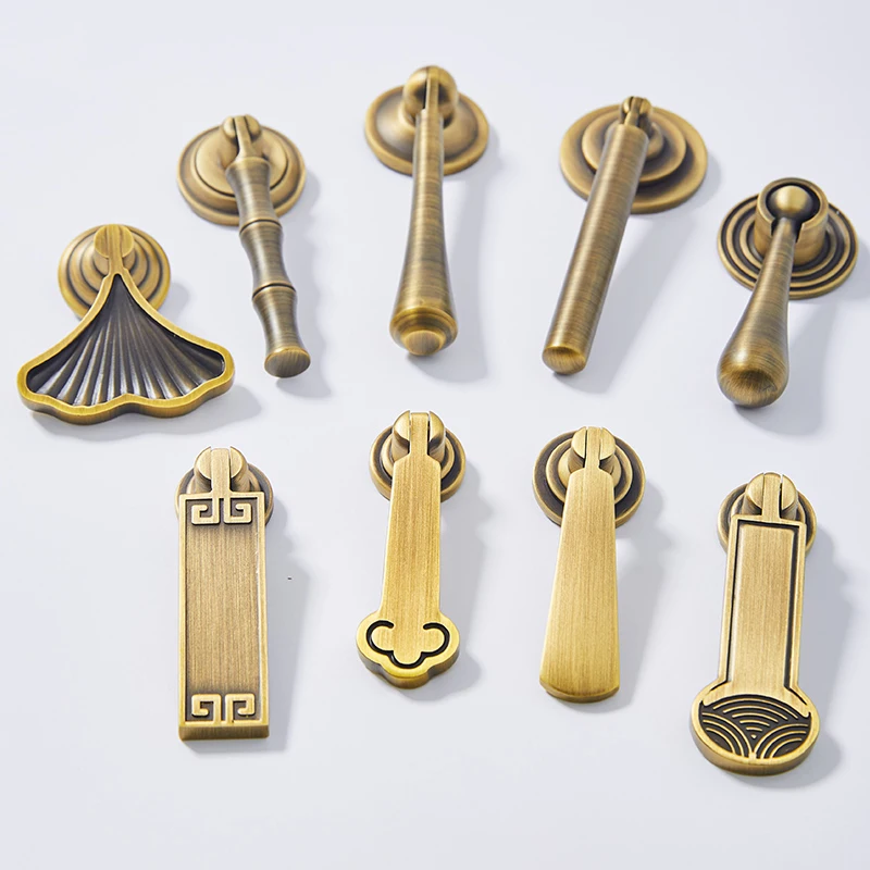 Retro European 8PCS Solid Brass Bronze Pendant Pulls Handles Drawer Knobs Cupboard Wardrobe Closet Cabinet Door Pulls Decoration