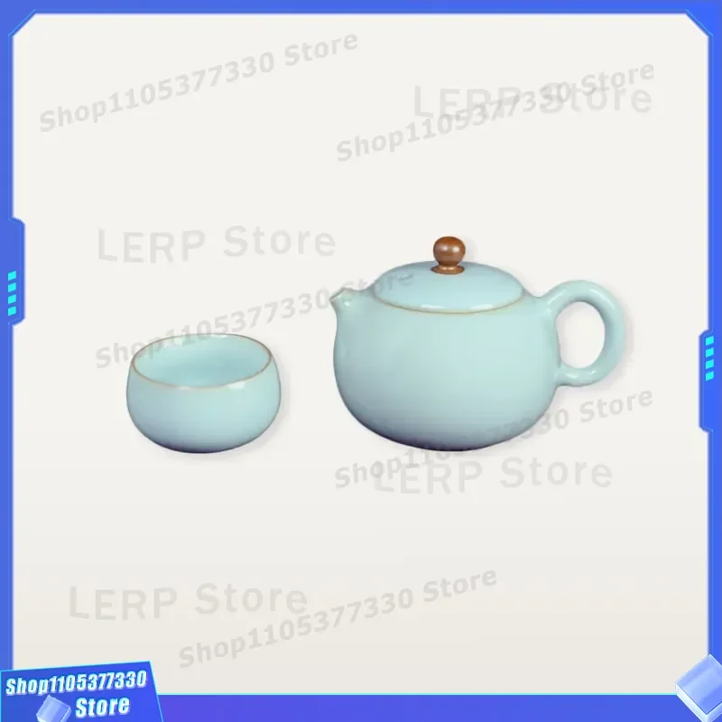 Xishi Teapot Chinese Celadon Blue Porcelain Gongfu Tea Set with Cups Traditional Ru Kiln Style Ceramic Drinkware for Home