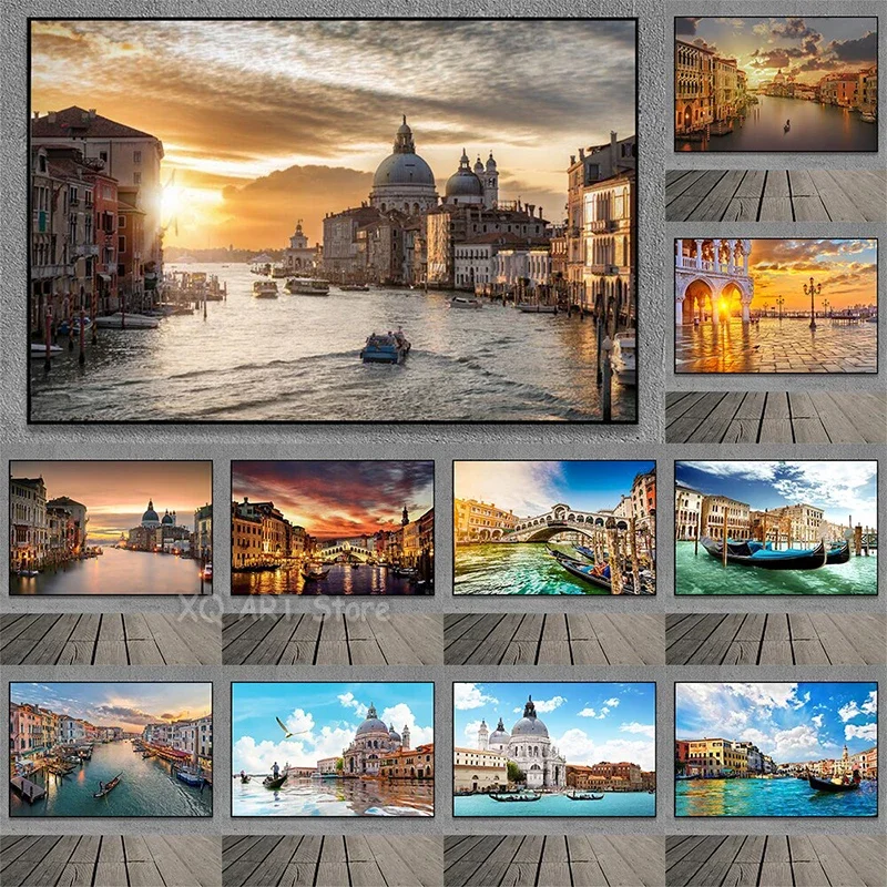 Famous Venice Italy Canvas Painting Wall Art Sunset Natural Scenery Pictures Posters and Prints for Living Room Home Decorati