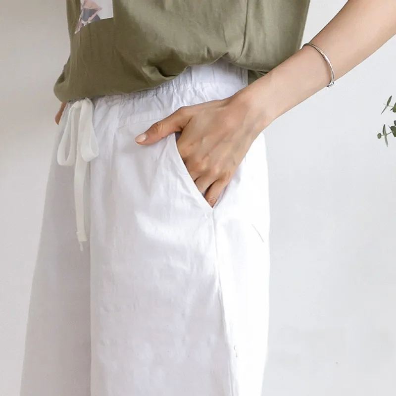 Women's Summer Shorts Casual Drawstring Waist Pants Wide Leg Mid Waist Trousers Pastel Pink Khaki Light Blue Short Pants