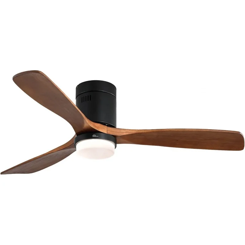 

52 Inch Low Profile Ceiling Fan with Lights 3 Wood Fan Blade Noiseless Reversible DC Motor Remote Control Flush Mount Ceiling Fa