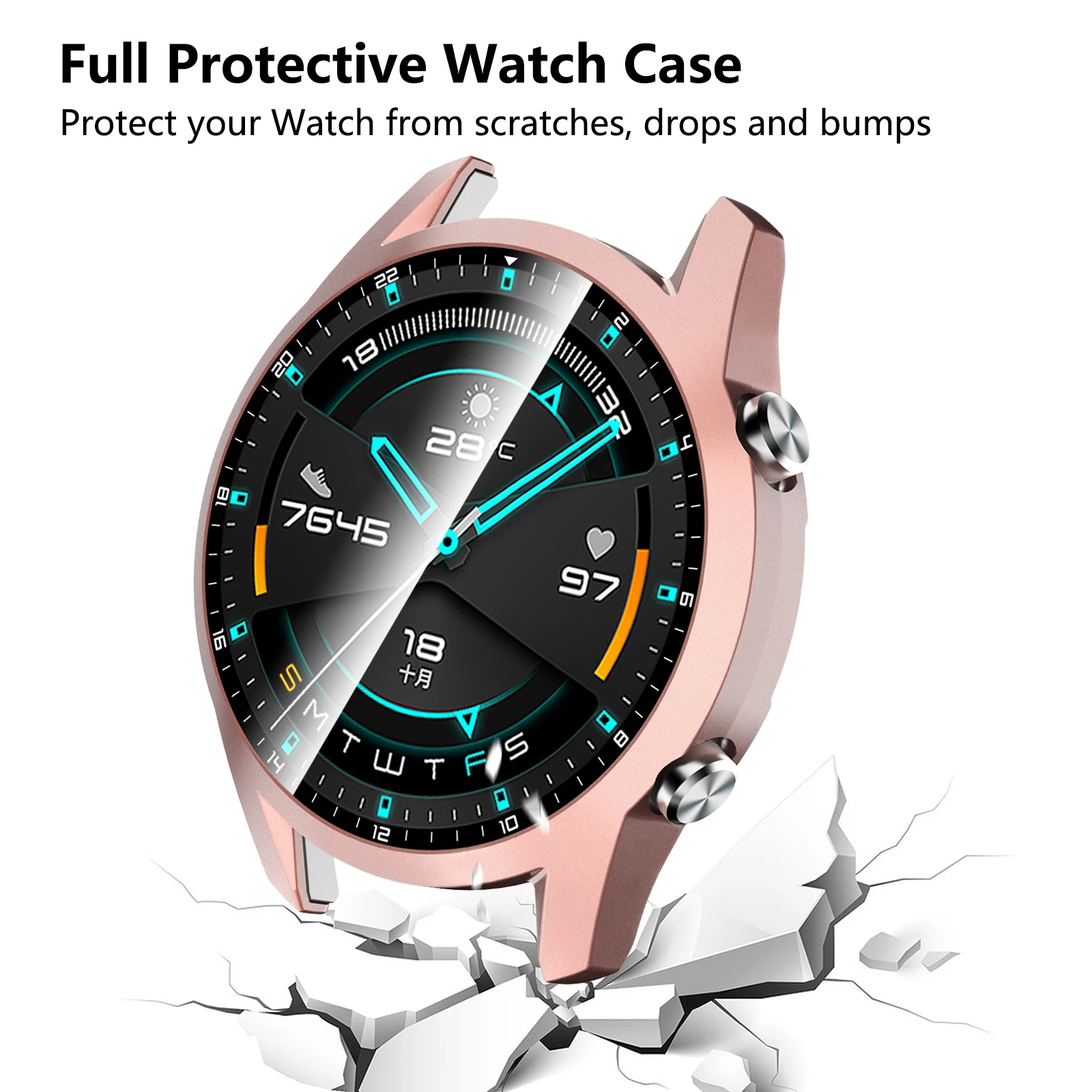 2 em 1 capa protetora de vidro temperado para huawei watch gt2 46mm protetor de tela pára-choques para huawei watch gt 2 46mm capa escudo