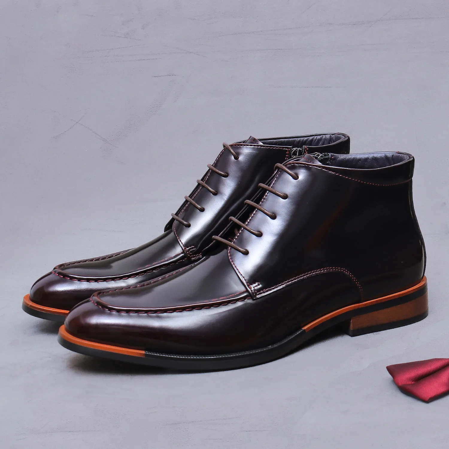 

Winter Warmed High Top Chelsea Boots Men Ankle Cowhide Footwear Good Quality Derby Casual Shoes #23737