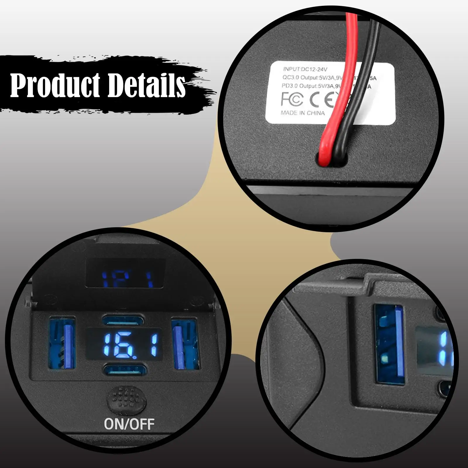 

12V RV USB Switch Outlet Voltmeter Car Professional Efficient Powerful Quick Panel for ATV Automotive Boat Bus