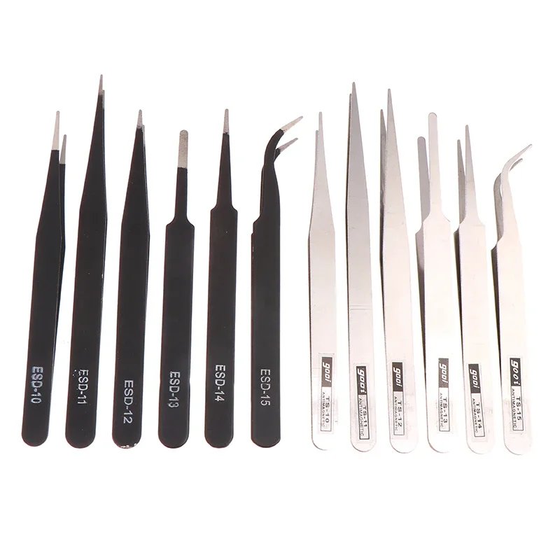 6Pcs Stainless Steel Tweezers Repair Tool Industrial Precision Bent Straight Tweezers Repair Tool