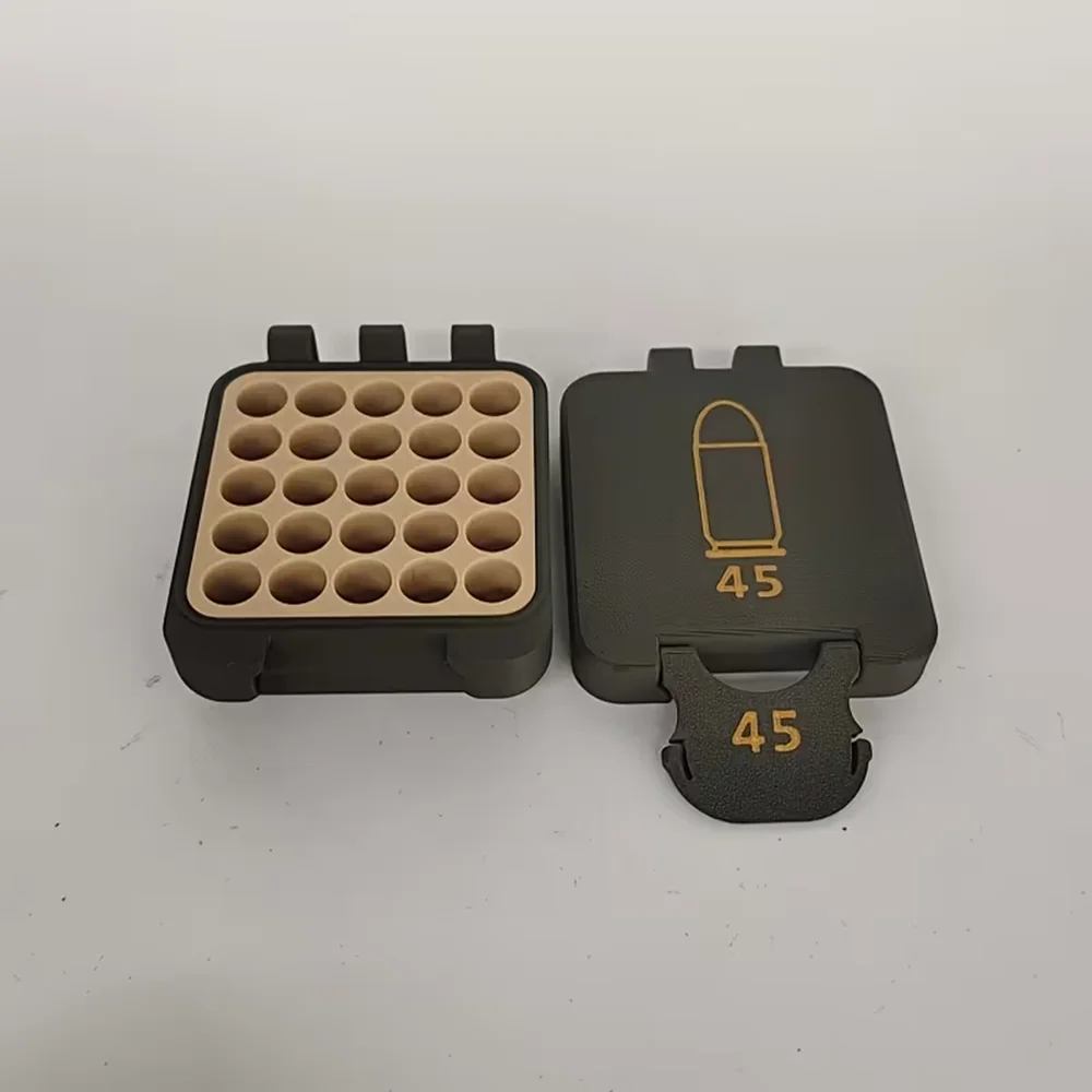 Mini-Munitionsbox für 45 ACP, Fassungsvermögen für 25 Schuss, Deckel mit Schnappverschluss und herausnehmbarem Innenfutter, kompakte Munitionsbox für Pistolen. – Detail 3