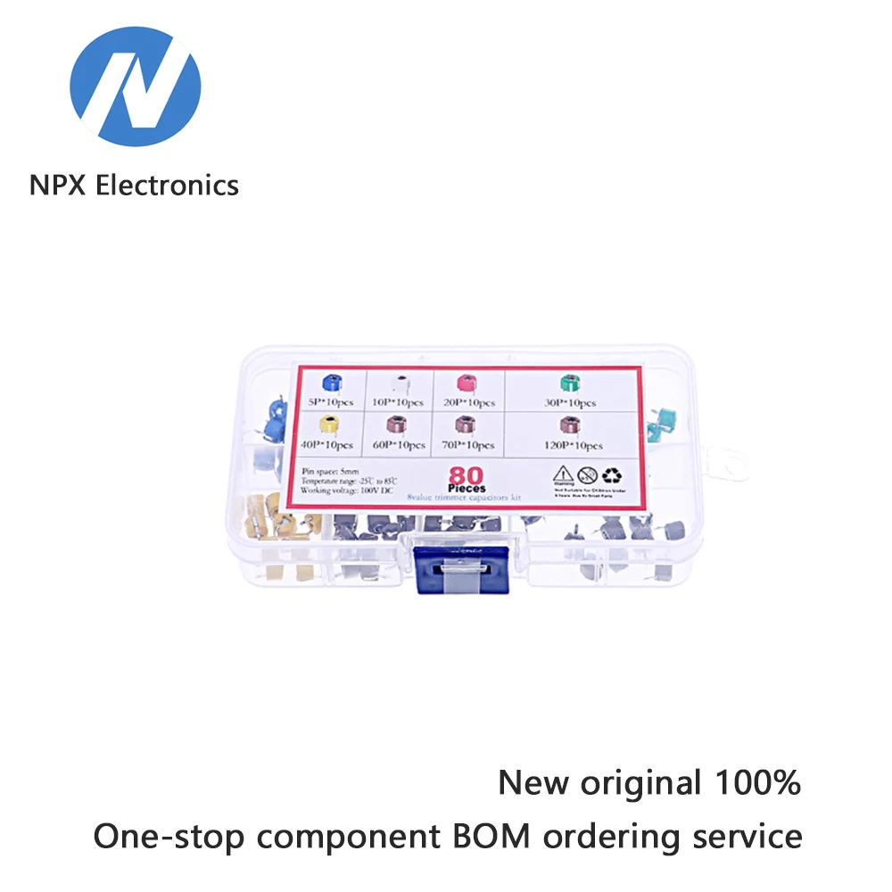 

Набор из 80 8 типов 6 мм 5P10P20P30P40P60P70P120P микрорегулируемых переменных конденсаторов