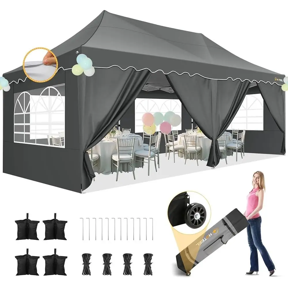 10x20 Pop Up Canopy Tent with 6 Sidewalls Waterproof UV50 Wind-resistant Easy Setup Outdoor Events Weddings Parties