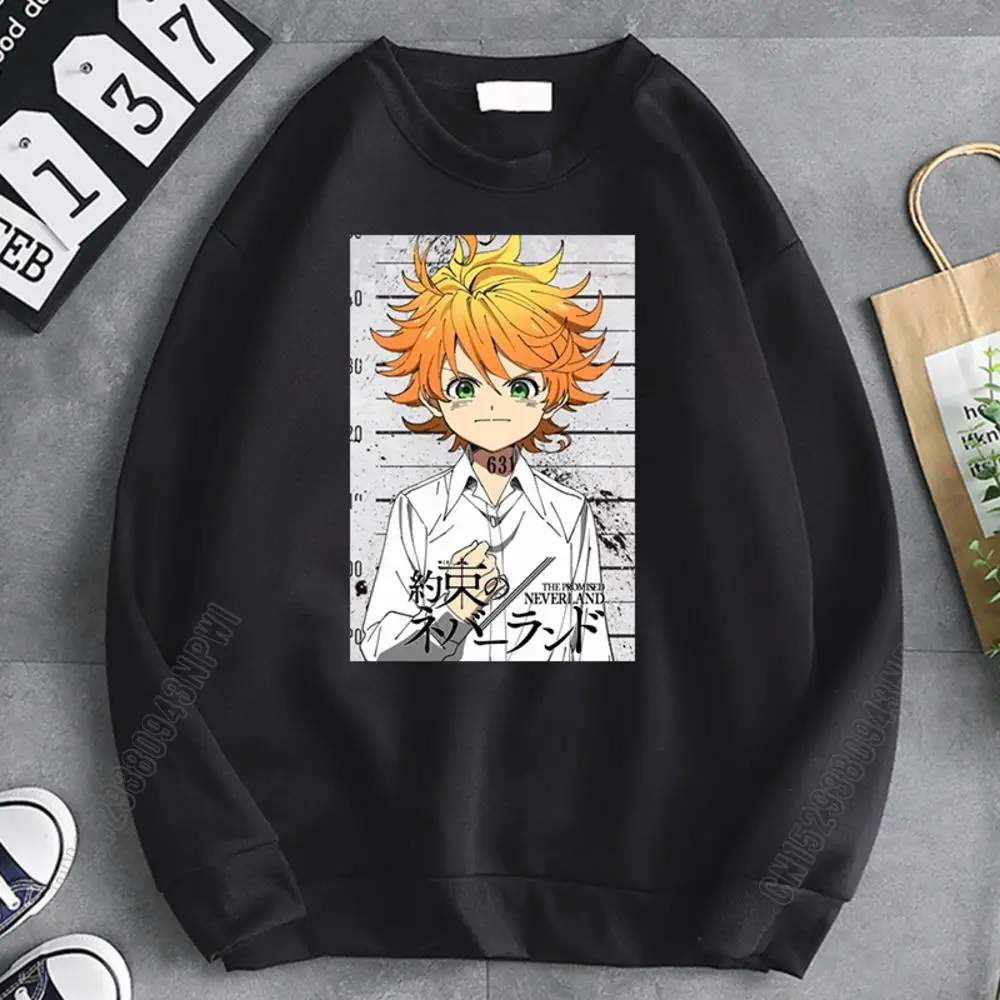 Sweatshirt The Promised Neverland Anime How To Draw Emma Print Long Sleeve Crewneck Loose Streetwear Man Clothes