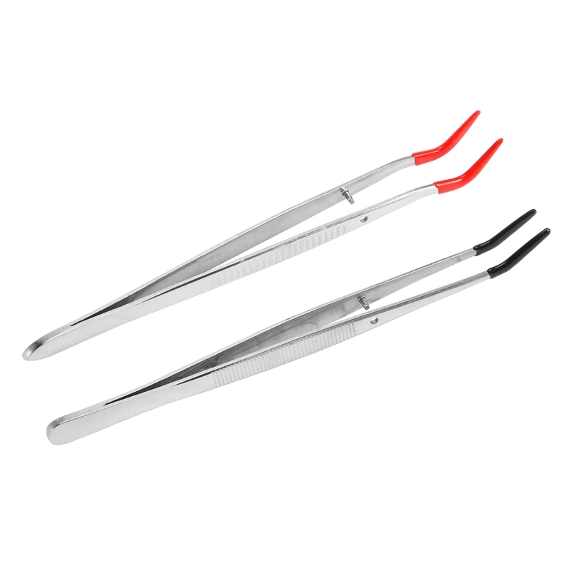 2 PCS Tweezers Curved Bent Rubber Tip Tweezers Stainless Steel Crafts Tweezers For Lab Jewelry Making