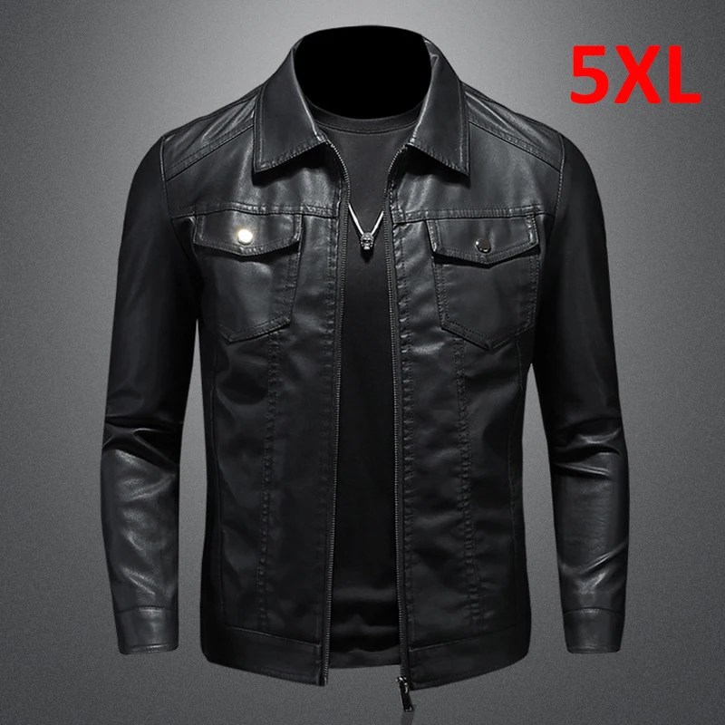 

Black PU Jackets Men Spring Autumn Leather Jacket Coat Male Fashion Casual Motor Biker PU Leather Coat Big Size 5XL