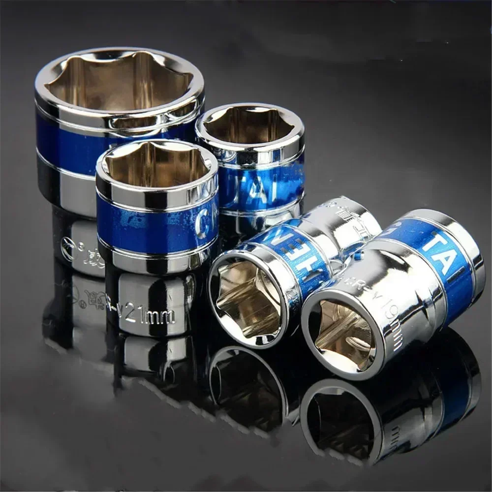 8-36mm 1/2 Inch CR-V Steel Anti-rust Treatment Ratchet Wrench Socket Blue Drive Short Hex Sockets for Nut Removal