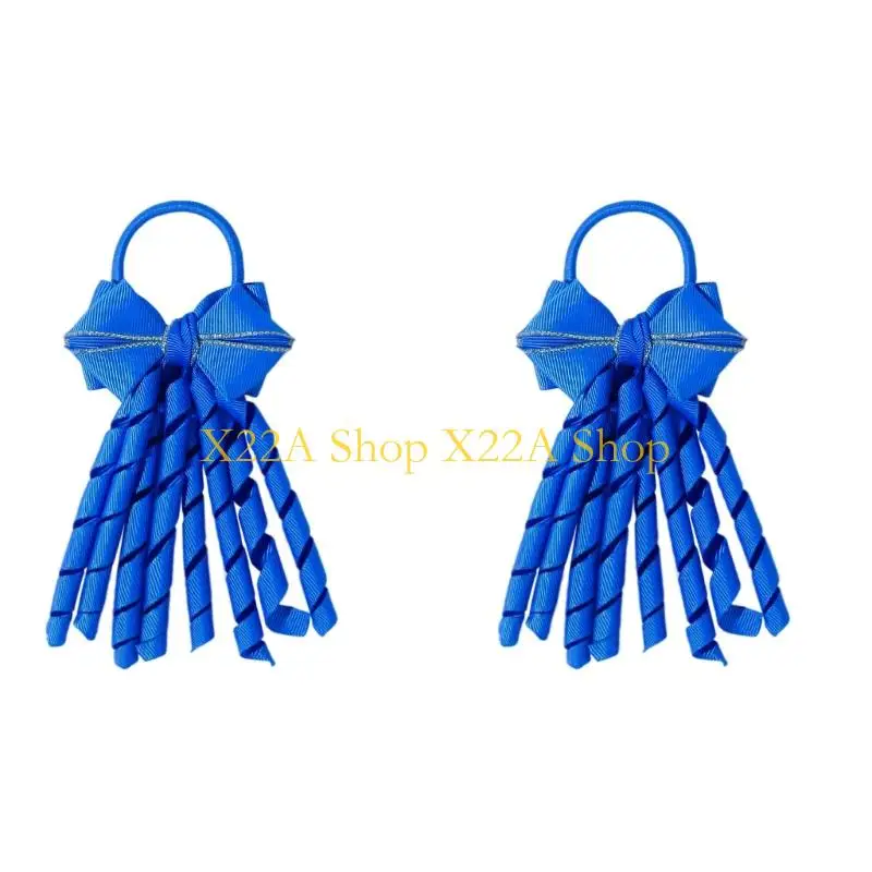Unique 2 Pieces Ribbon Hair Ties for Cheer Dance Elastic Band Polyester Fabric Perfect for Stage Shows Sports and Daily Wear