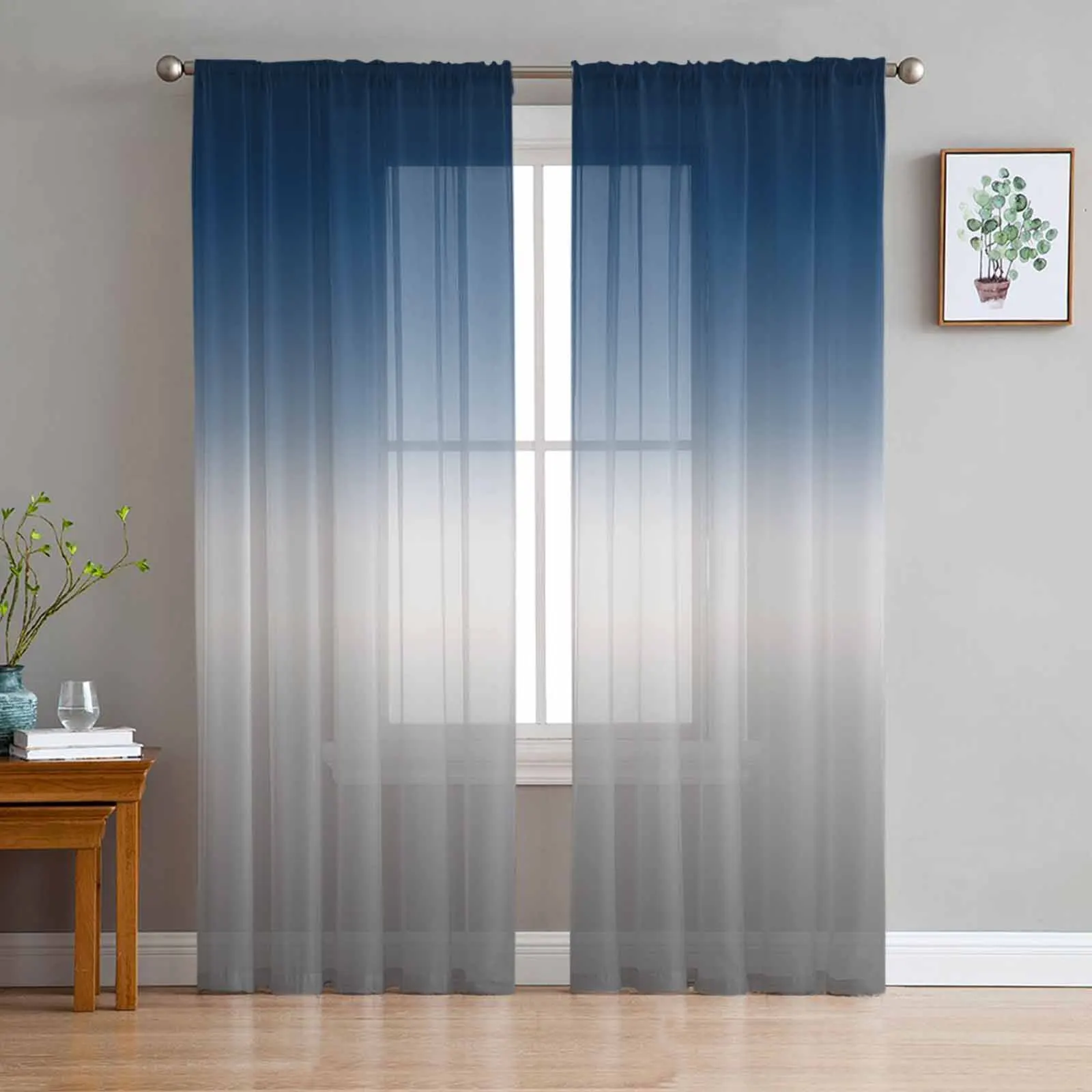 

Blue Gray Gradient Abstract Chiffon Sheer Curtains for Living Room Bedroom Home Decoration Window Voile Tulle Curtain Drapes