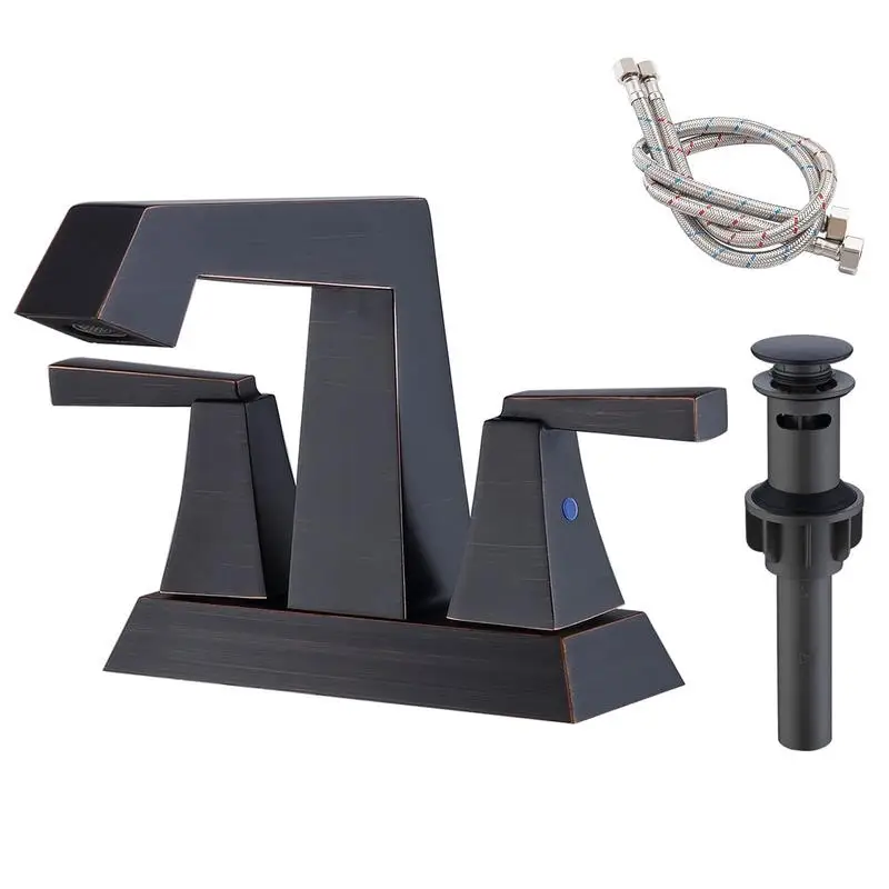 

Oil Rubbed Bronze 2-Handle Bathroom Sink Faucet, 4" Centerset Vanity Faucet with Pop Up Drain & Supply Lines, Modern Lavatory