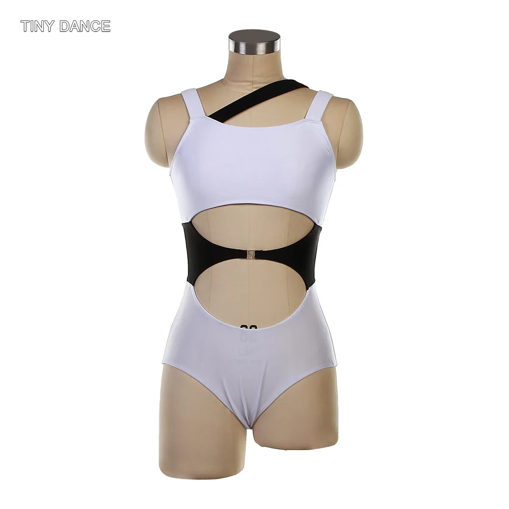 

White Lyrical or Contemporary Costume Wide Shoulder Spandex Ballet Leotard for Adult Girls Stage Performance Dance Wear 26077