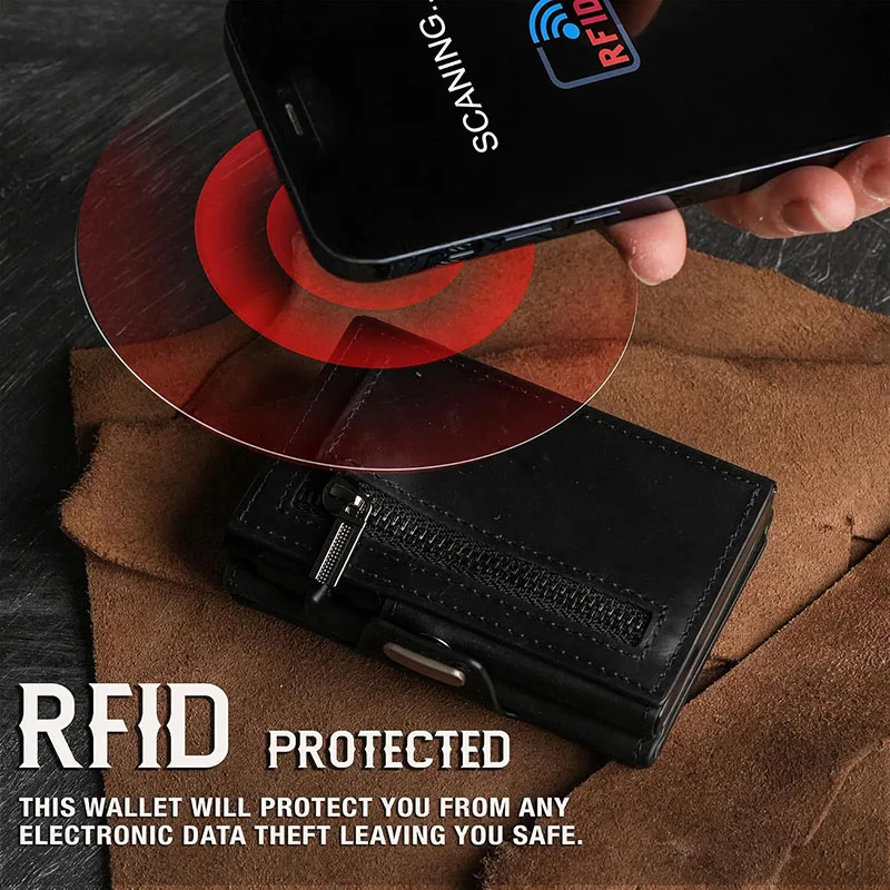 Minimalist Leather Credit Card Wallet with Coin Purse and Cash Slot Pop-up Slim RFID Card Holder for Men Travel Small Purse